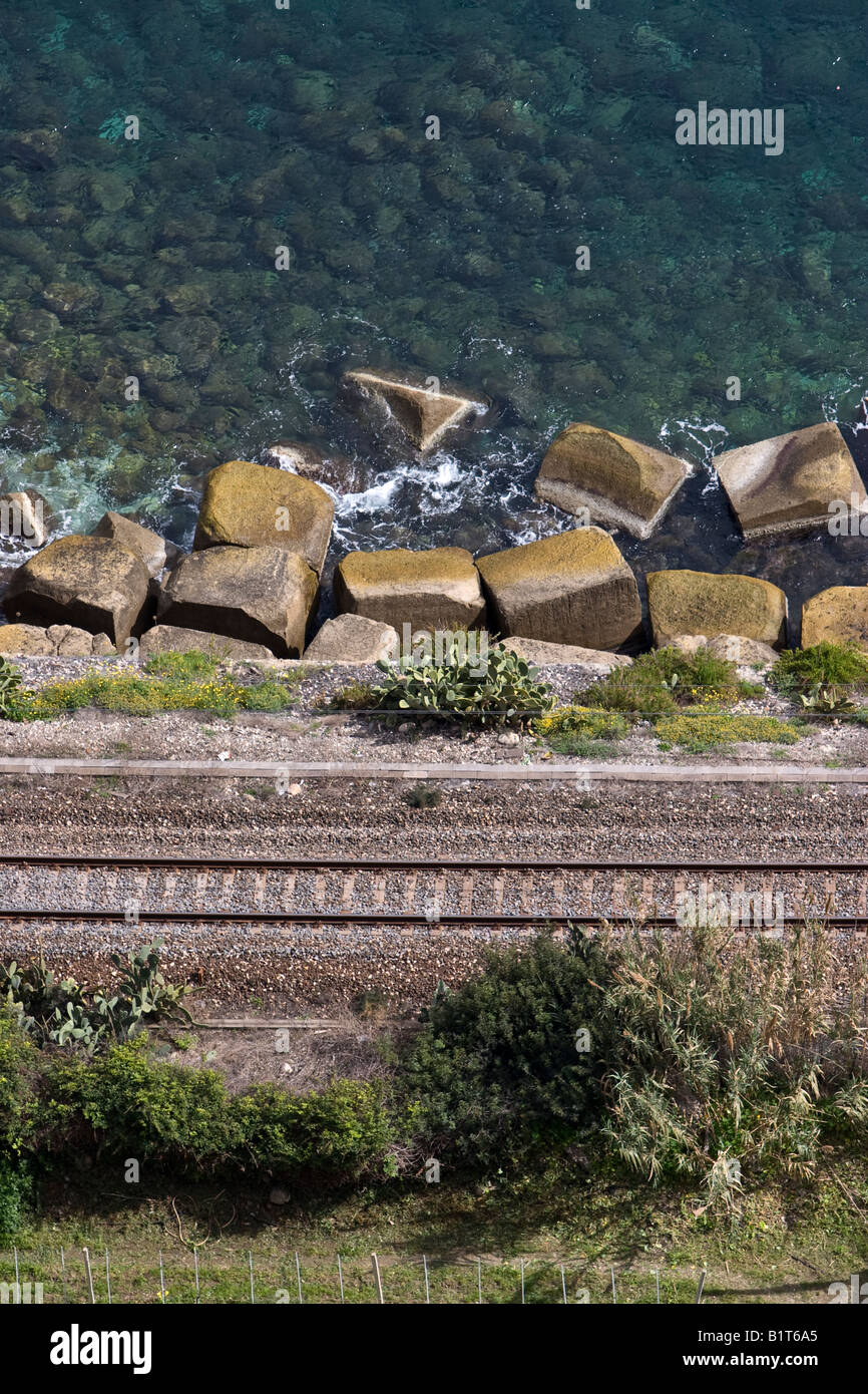 Railway tracks near Taormina Sicily Italy Stock Photo