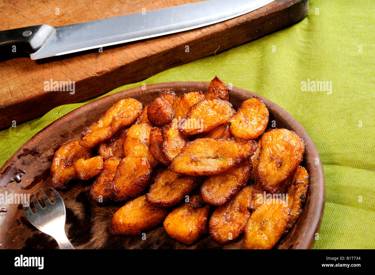 detail of typical cuban dish with fried bananas Stock Photo