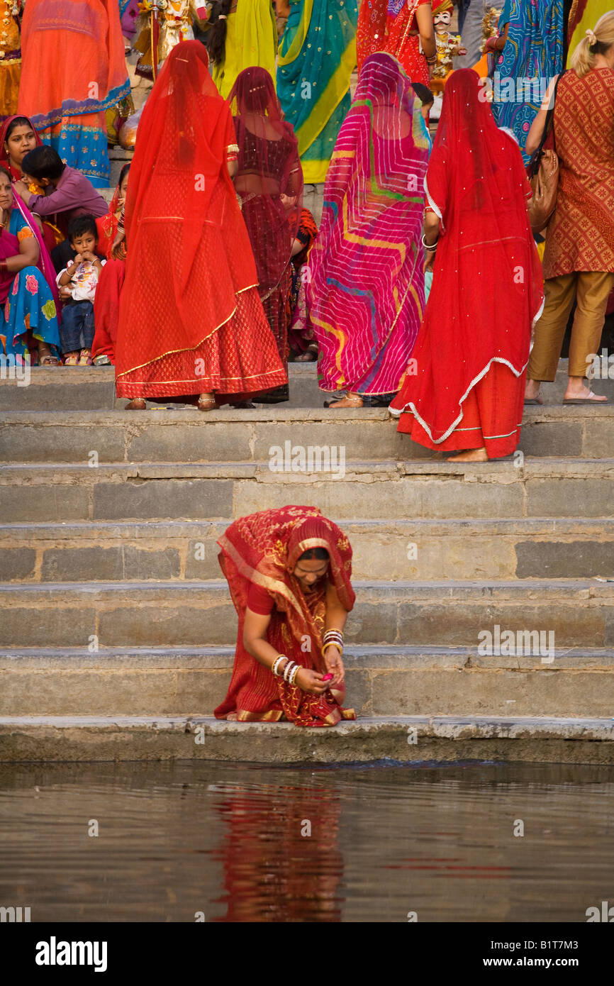 Rajasthani Women Gather At The Gangaur Ghat On The Shore Of Pichola