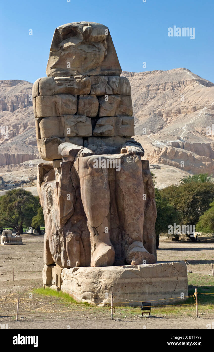 The Colossi of Memnon depict Pharaoh Amenhotep III, near Luxor, Egypt Stock Photo