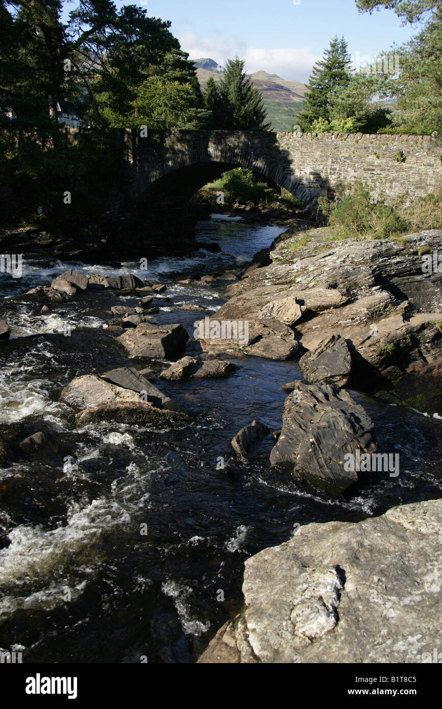 Village of Killin, Scotland. The River Dochart with Dochart Bridge and