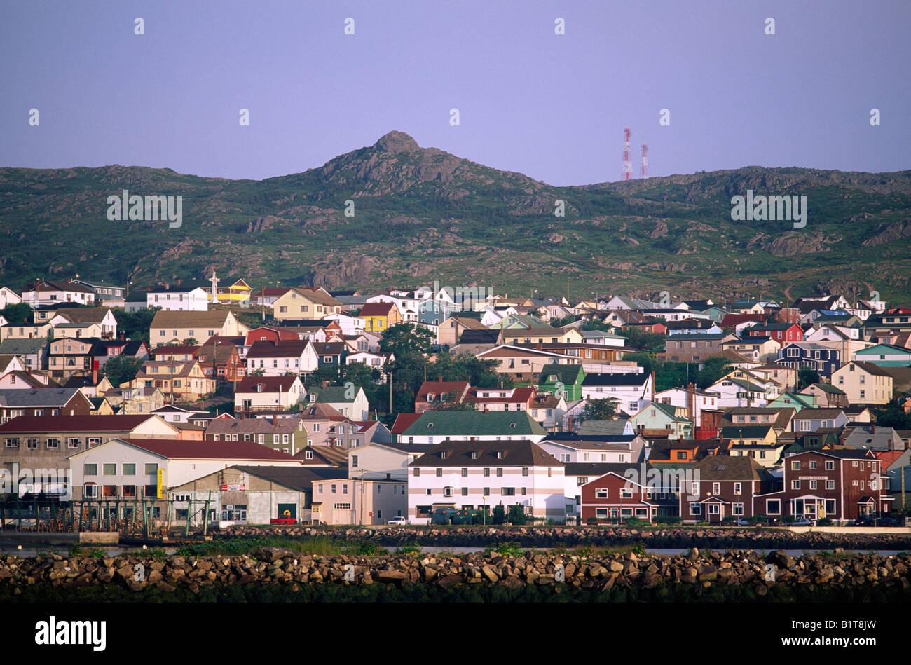 The town of St. Pierre as seen from the harbor, the French territory of St. Pierre et Miquelon Stock Photo