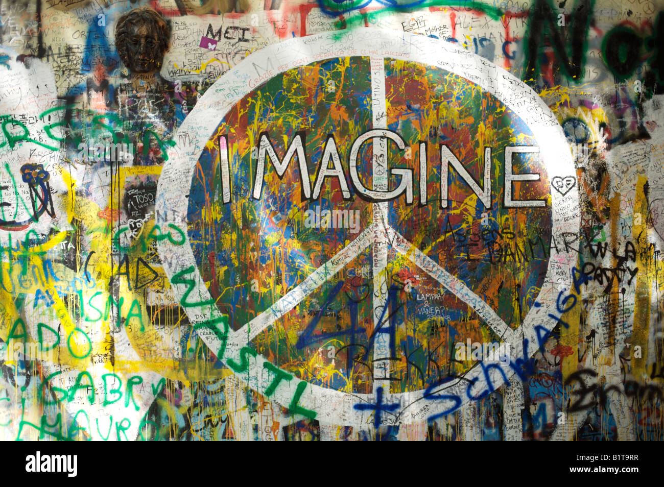 imagine peace graffiti prague Stock Photo