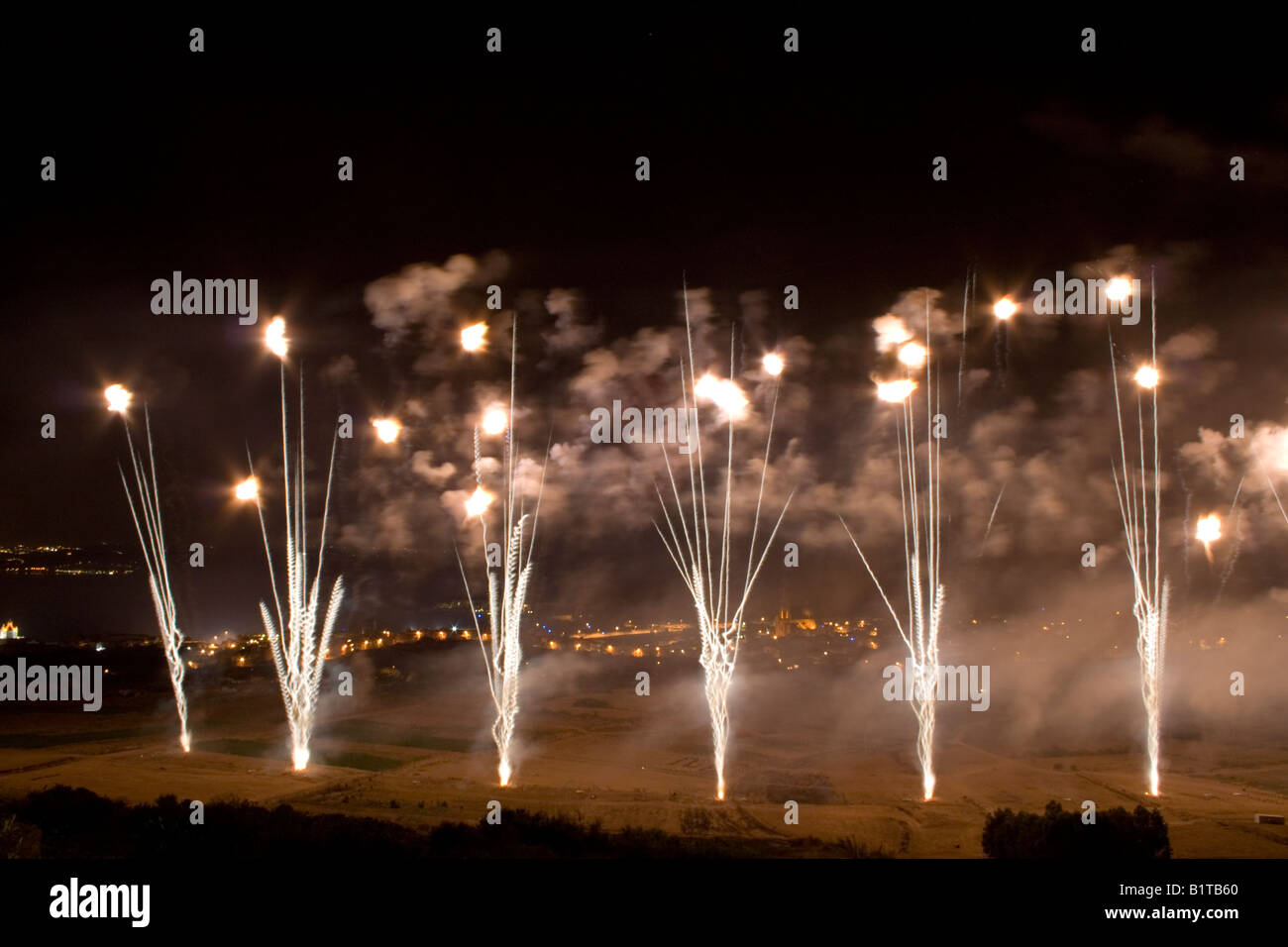 Fireworks to celebrate the feast of St Peter and St Paul at Nadur, Gozo Stock Photo