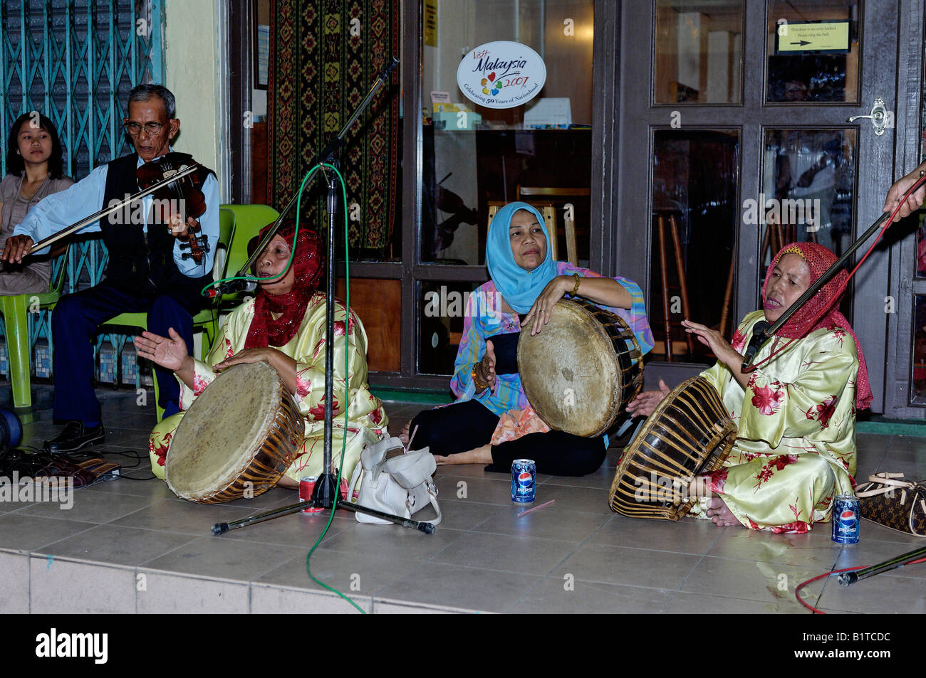 Malay Musicians Playing During The Moon Cake Festival On Carpenter Street Kuching Sarawak Malaysia Stock Photo Alamy