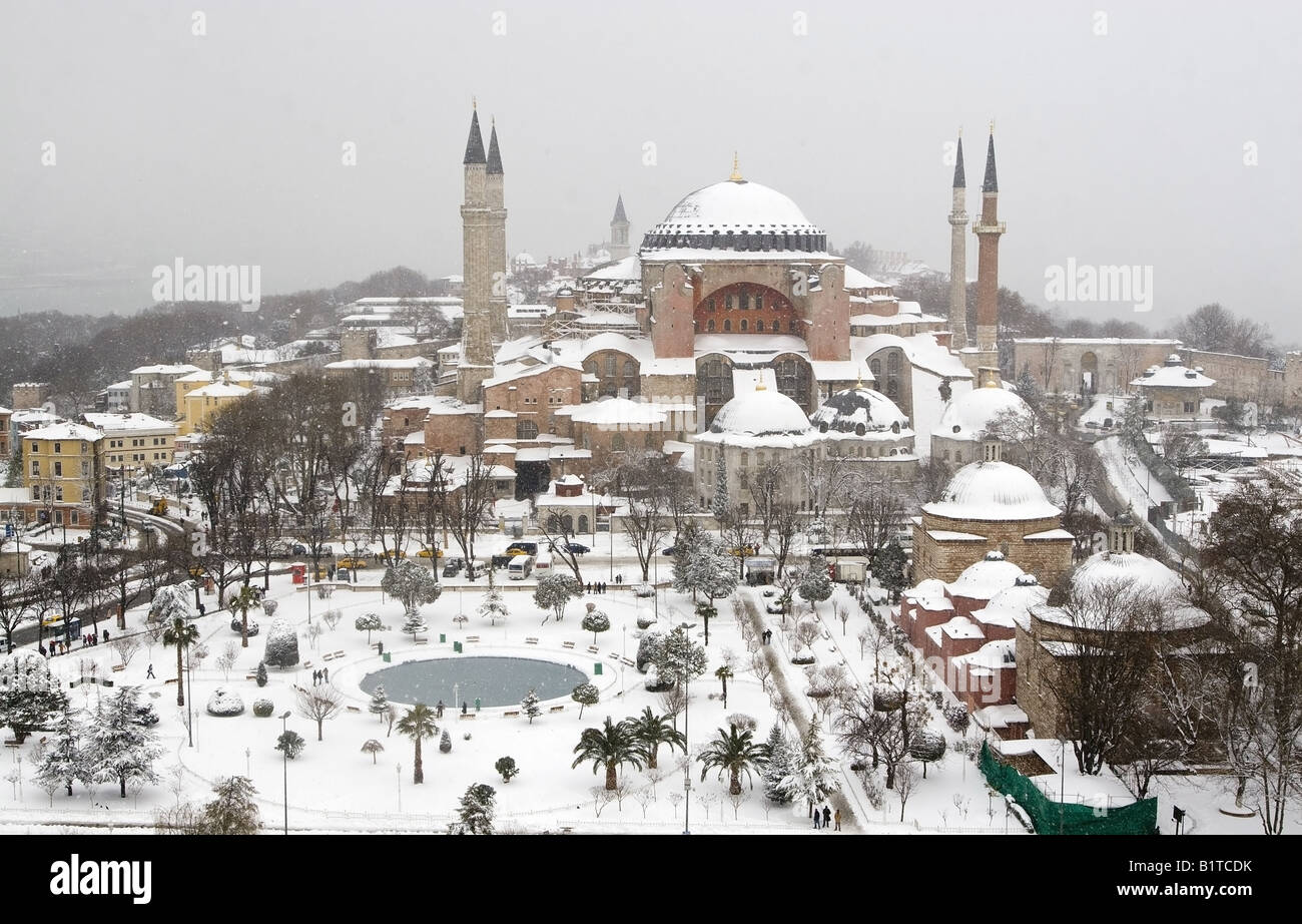 Hagia Sophia in snowy weather Istanbul Turkey Stock Photo