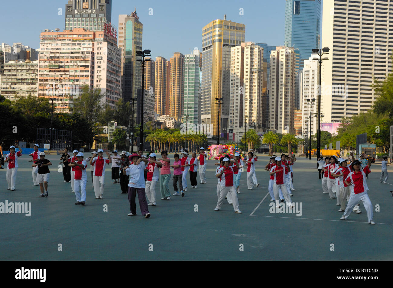 Early morning Thai Chi exercise group in Victoria Park, Causeway Bay