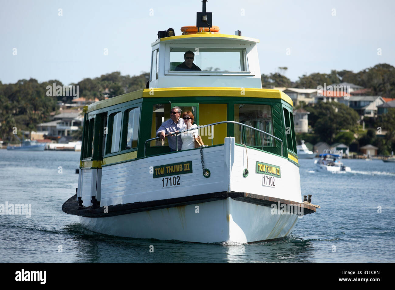 Commuters on the Cronulla and National Park Ferry Tom Thumb 3 in Gunnamatta Bay Cronulla New South Wales Australia Stock Photo