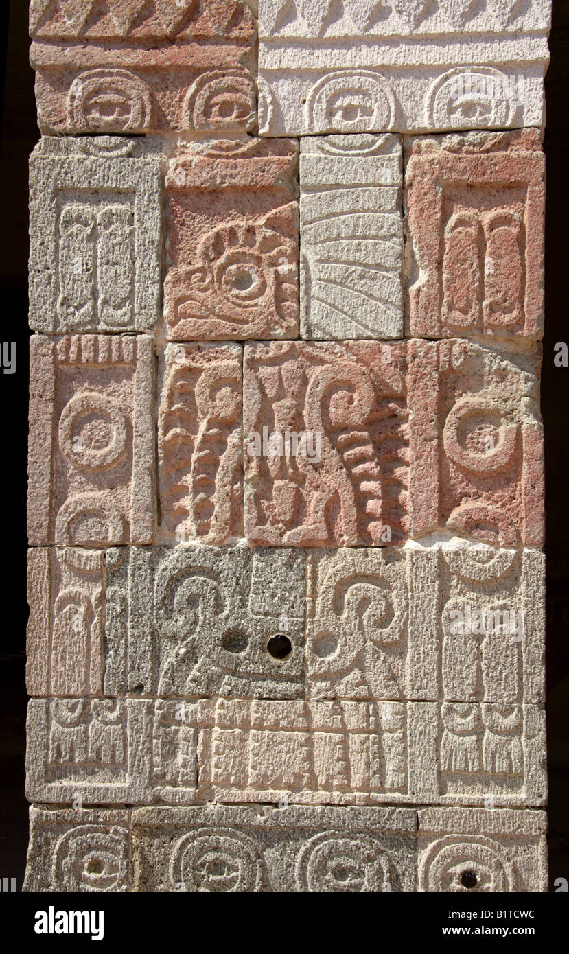 Stone Carvings at the Plaza of the Moon, Teotihuacan, Mexico Stock Photo