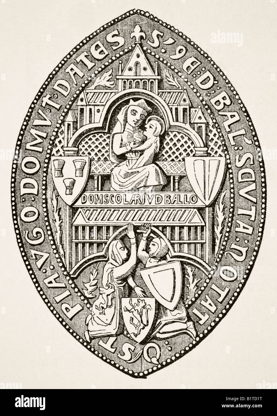 Seal of Balliol College, founded 1269 Oxford.  From Science and Literature in The Middle Ages Stock Photo