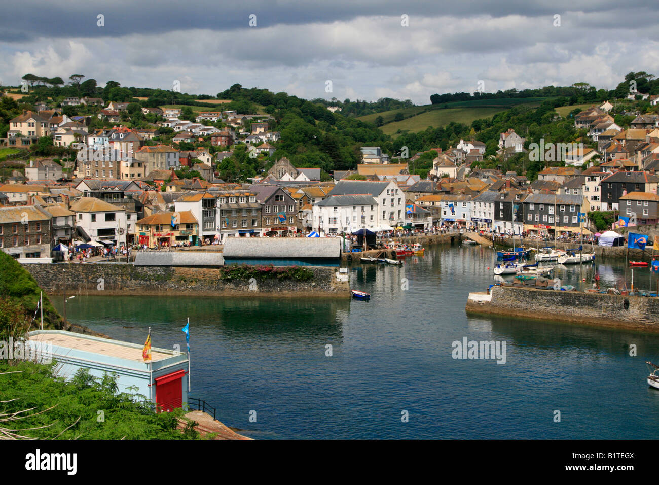 Mevagissey (Cornish: Lannvorek) is a village and fishing port situated six miles south of St Austell in Cornwall, England, UK Stock Photo
