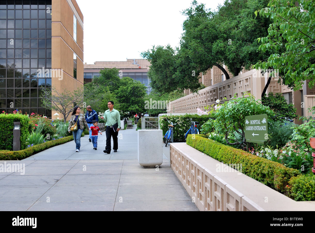 Garden entrance to the Medical Center at Stanford University Palo Alto California Stock Photo