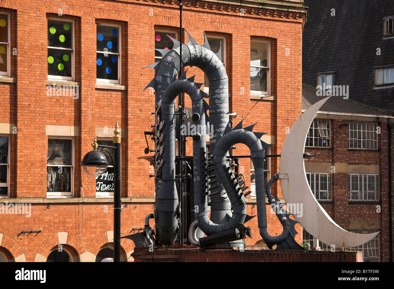 Giant horn sculpture, Tib street next to Affleck’s Palace, Church Street junction, Northern Quarter, Manchester, UK Stock Photo