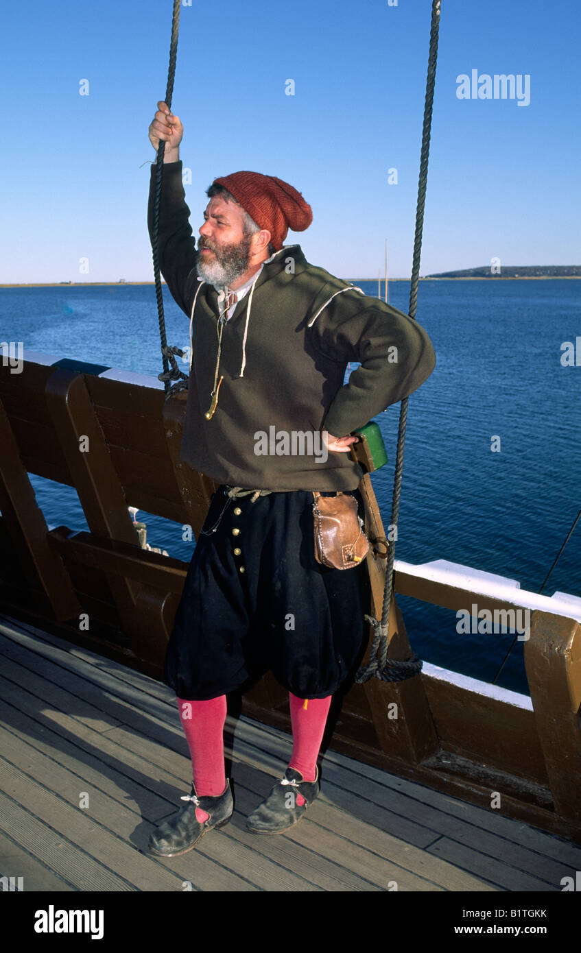 Reenactor aboard the Mayflower II, Plymouth, Massachusetts Stock Photo