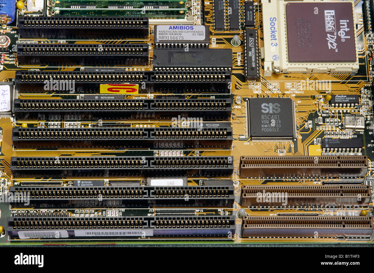 Intel motherboard with i486 DX2 processor, circa 1992 Stock Photo