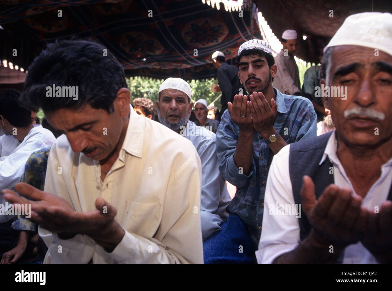 Kashmiri Muslims offer Friday prayers in Srinagar India Stock Photo