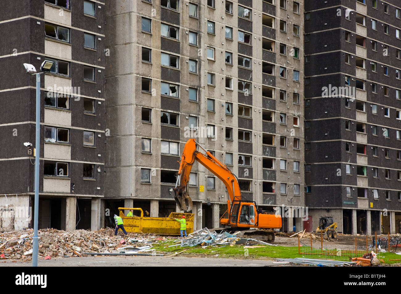 Demolition of multistorey flats in Gorbals Glasgow Scotland Stock Photo