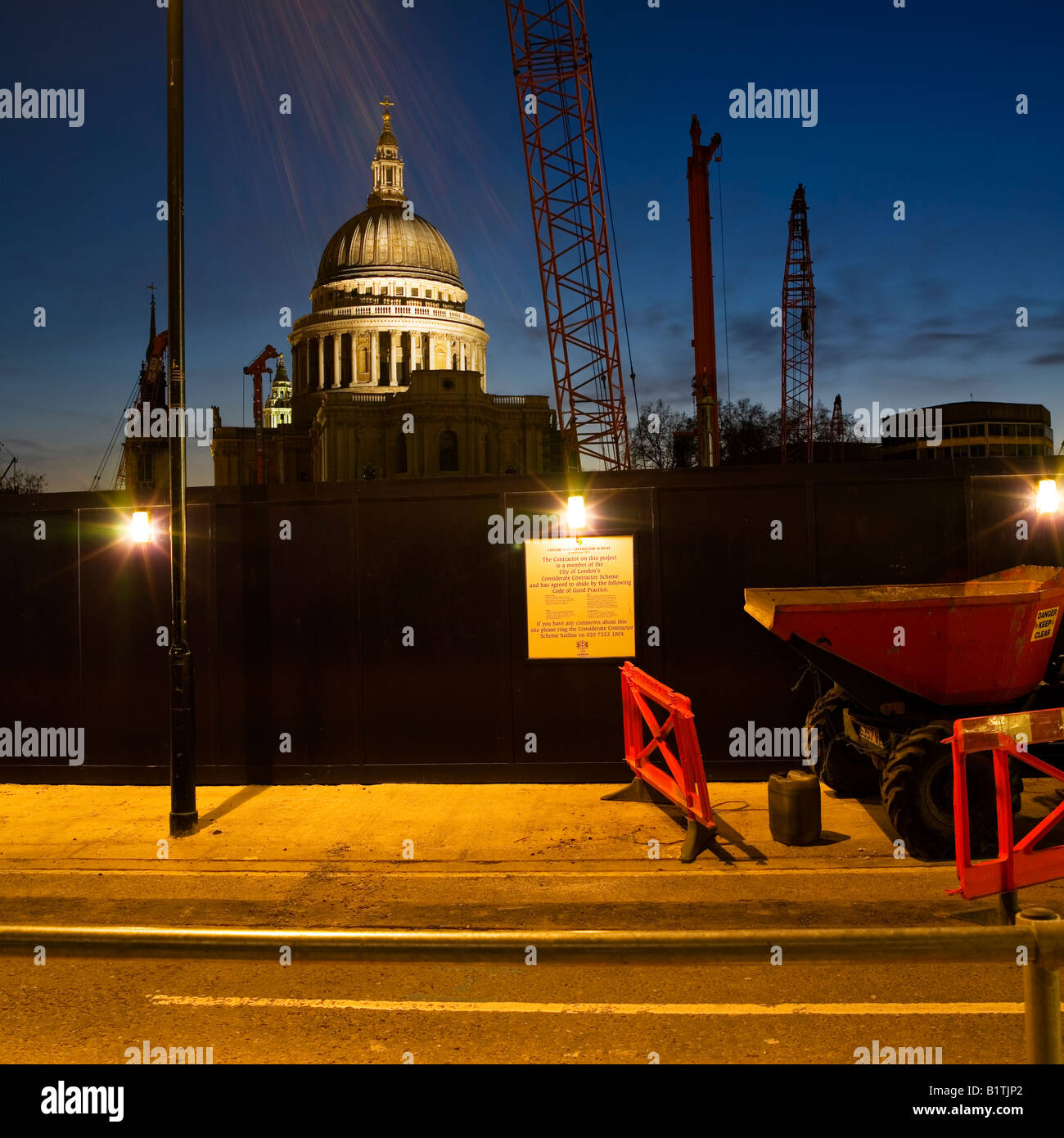 Night time London St Paul's construction Stock Photo