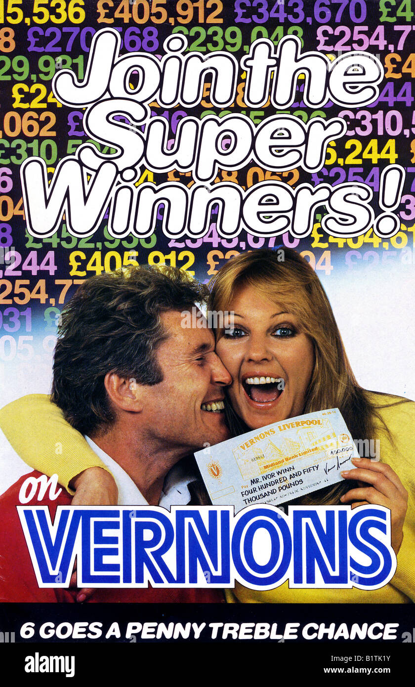 1980s Advertisement for  Vernons Football Pools 1983 FOR EDITORIAL USE ONLY Stock Photo