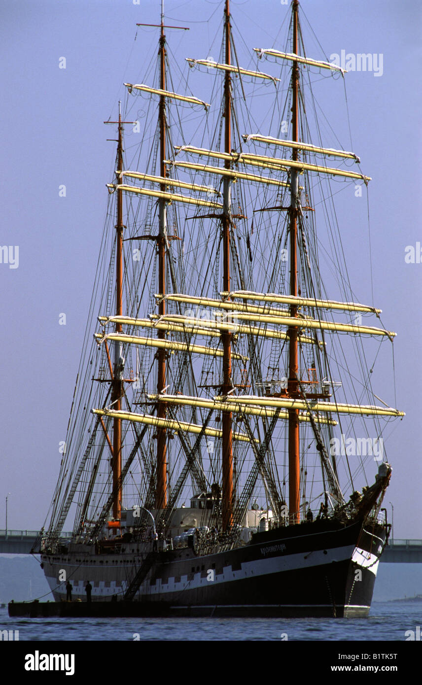 The Russian tallship Kruzenstern anchored in Narraganset Bay off Newport, Rhode Island Stock Photo