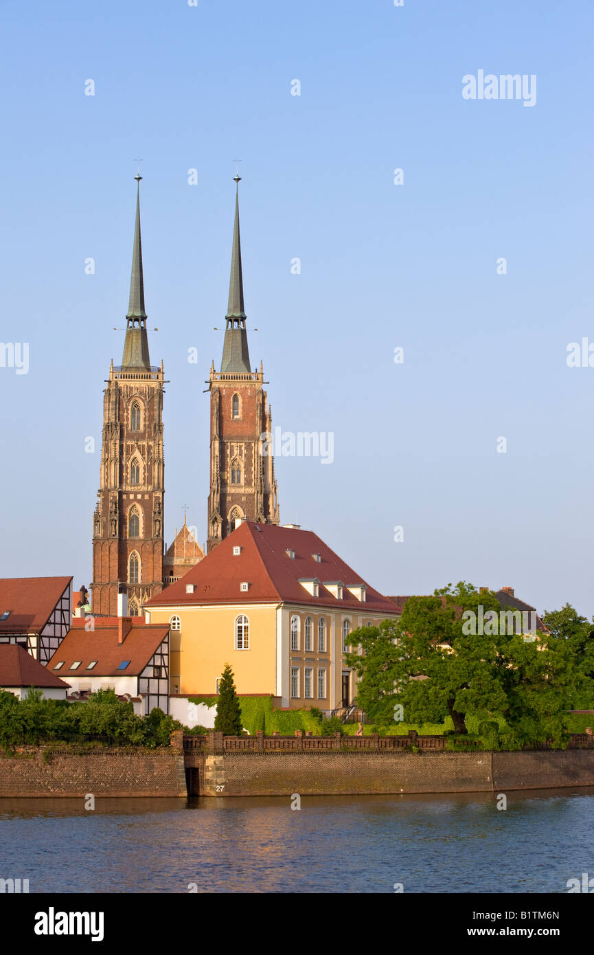 Cathedral on Ostrow Tumski overlooking Oder River Wroclaw Poland Stock ...