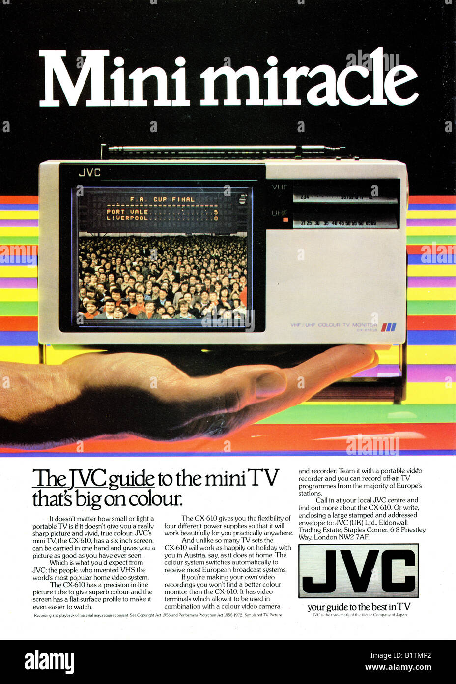 1983 Advertisement for a JVC CX-610 Mini Television Portable TV FOR EDITORIAL USE ONLY Stock Photo