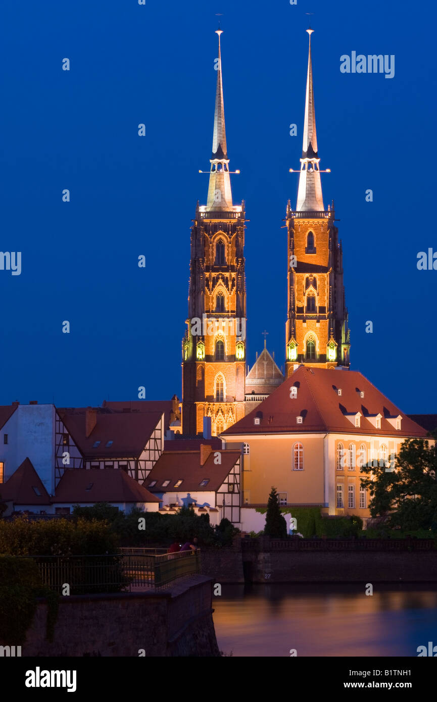 Cathedral at night in Ostrow Tumski Wroclaw Poland Stock Photo - Alamy