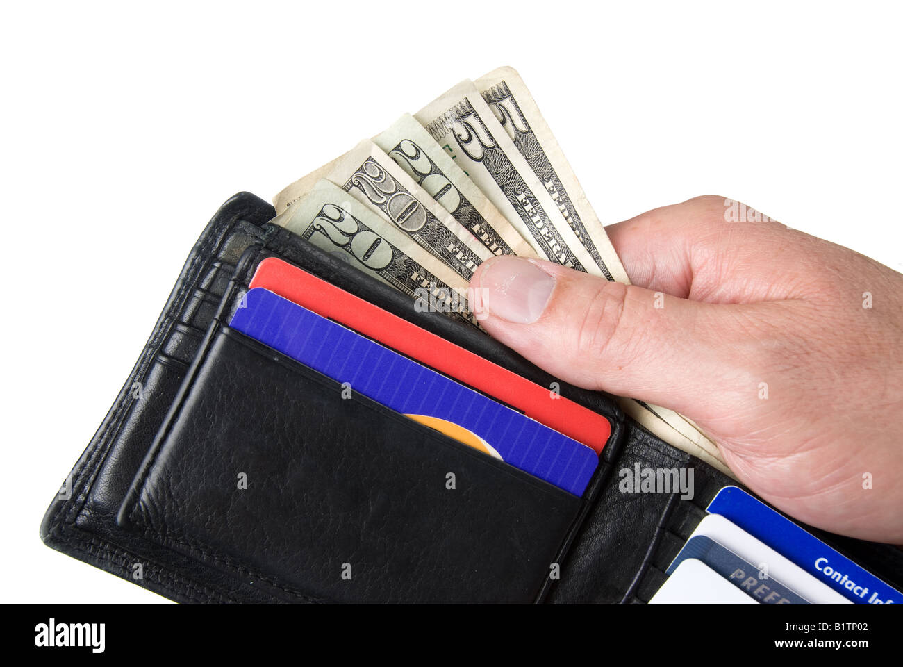 Dishing out cash from a leather wallet to pay bills Stock Photo - Alamy
