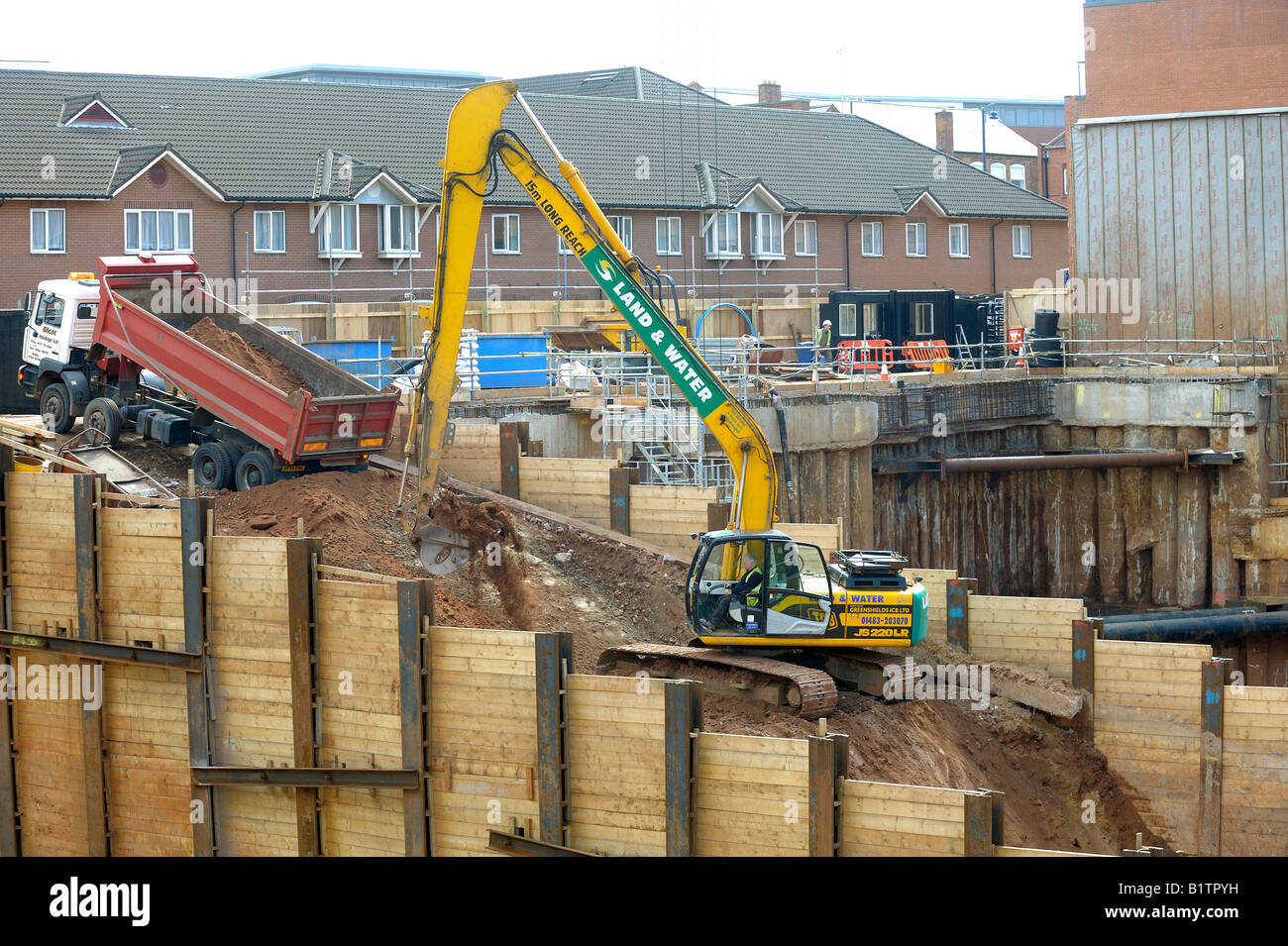 Hole ground excavations excavation foundations The Cube new building at The Mailbox development Birmingham Stock Photo