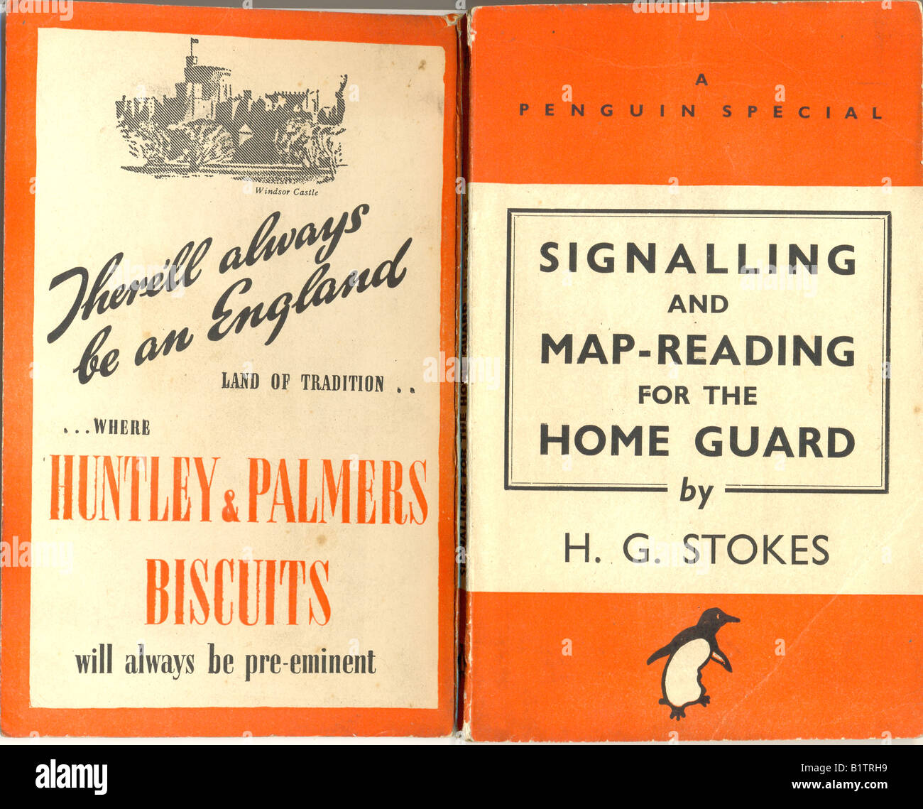 Penguin book 'Signalling and Map-reading for the Home Guard' by H G Stokes  with advertisement for Huntley & Palmers biscuits Stock Photo