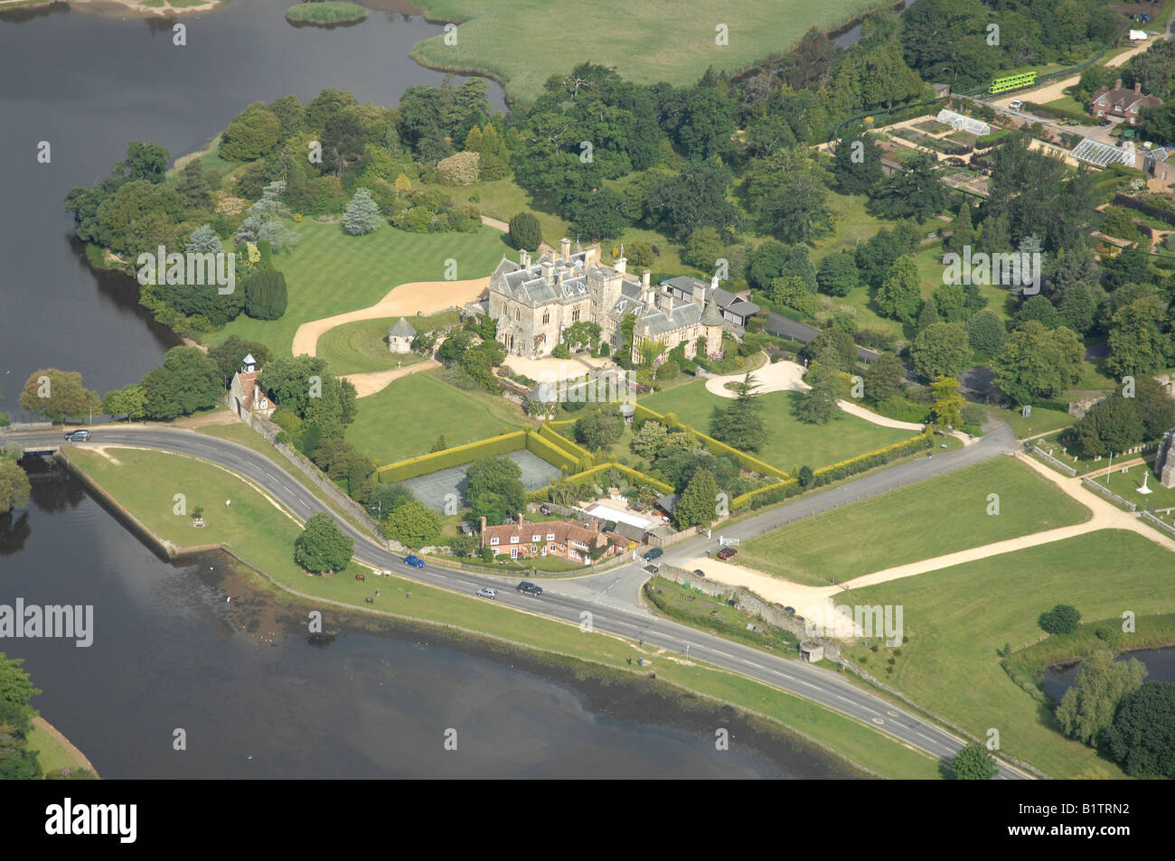 Aerial view of Palace House, Beaulieu in the New Forest, Hampshire. Stock Photo