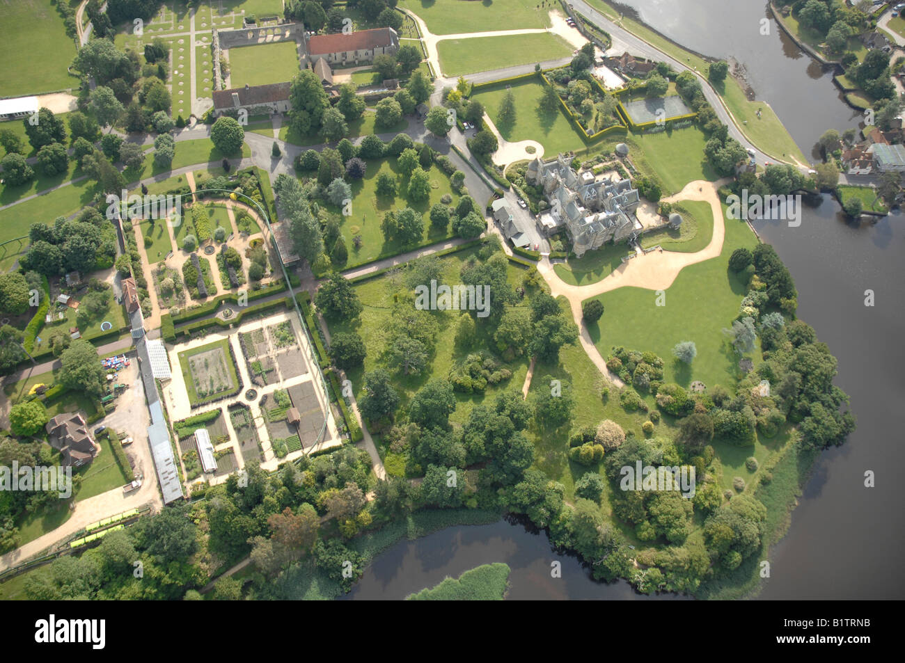 Aerial view of Palace House, Beaulieu in the New Forest, Hampshire. Stock Photo