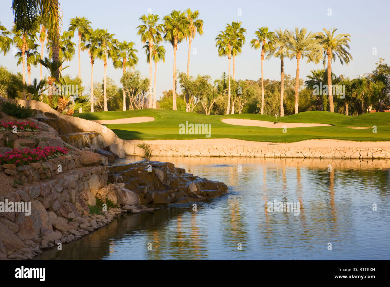 The 8th hole on the Canyon Golf Course at the Phoenician Resort in Scottsdale Arizona Stock Photo