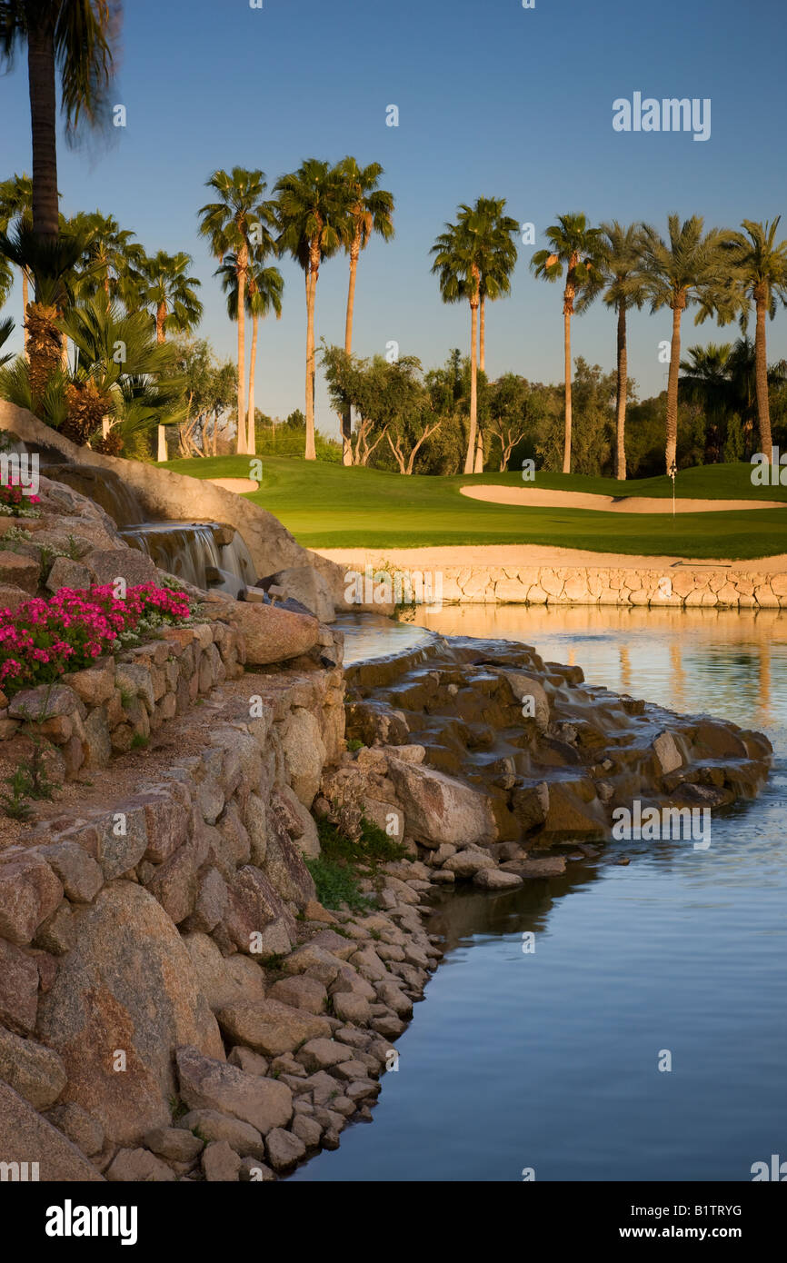 The 8th hole on the Canyon Golf Course at the Phoenician Resort in Scottsdale Arizona Stock Photo