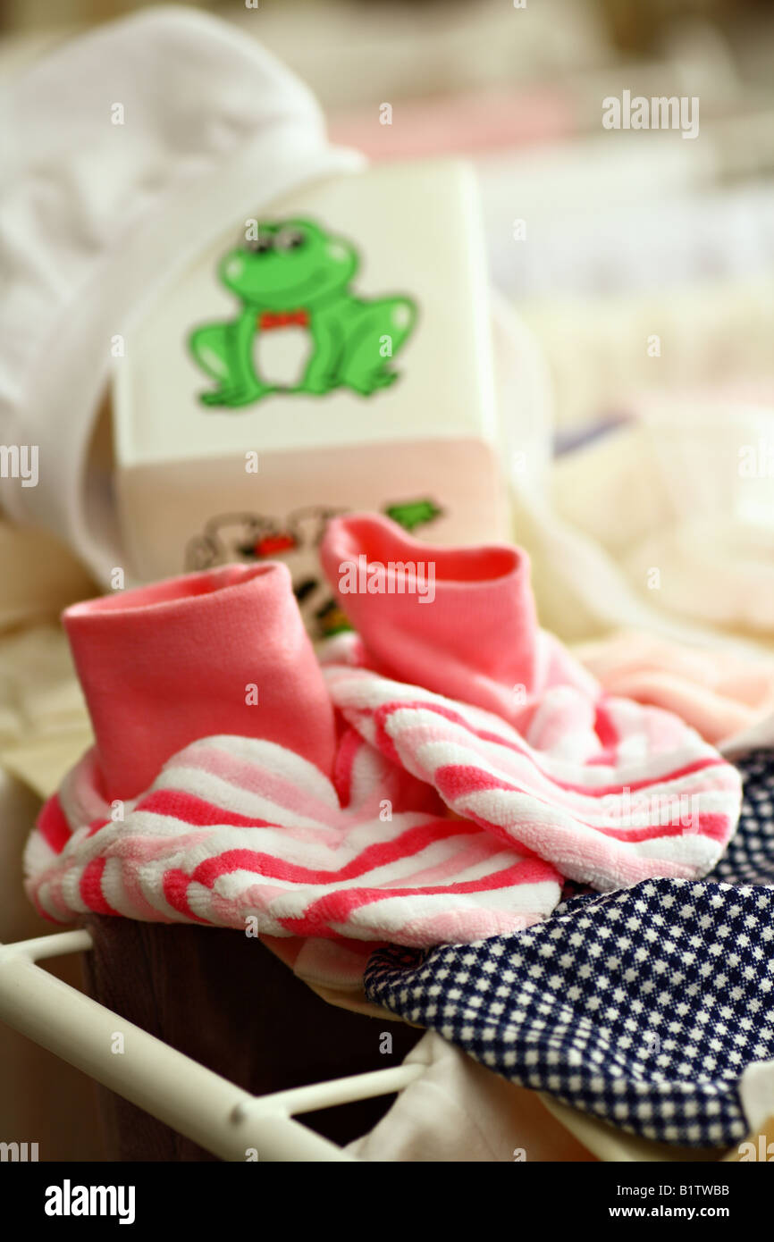 Little girl clothes on a drying rack Stock Photo Alamy