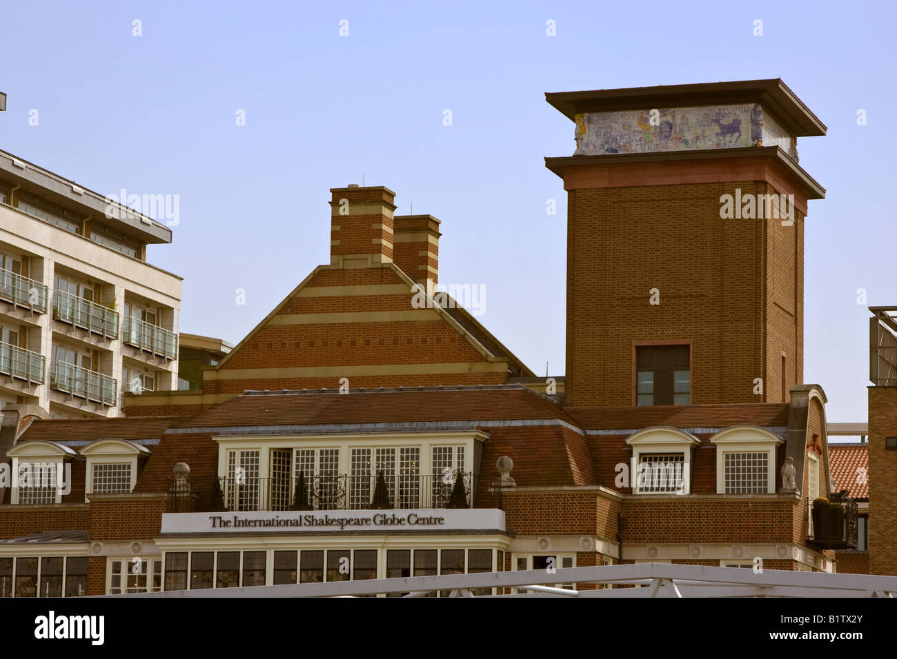 Shakespeare's Globe Theatre from the Thames River, London England Stock Photo