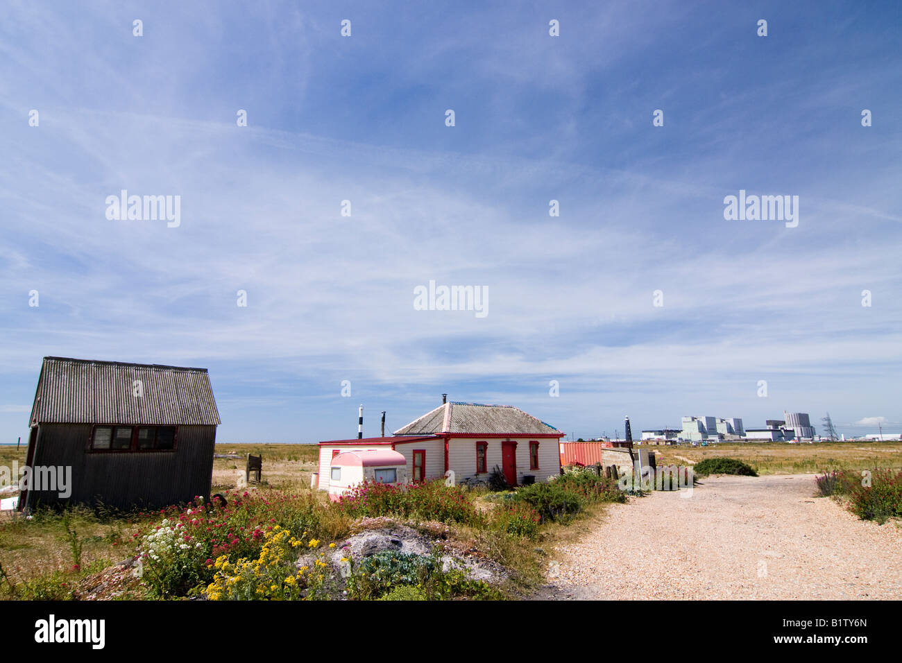 Power Station and House at Dungeness Kent England. The Area is a Nature Reserve. Stock Photo