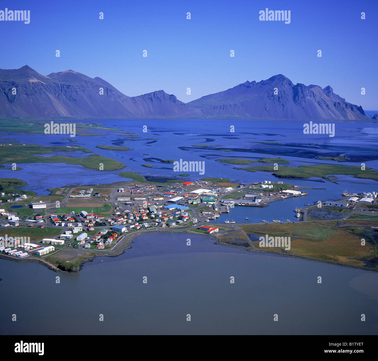 Town of Hofn and Hornafjordur Fjord, Iceland Stock Photo Alamy