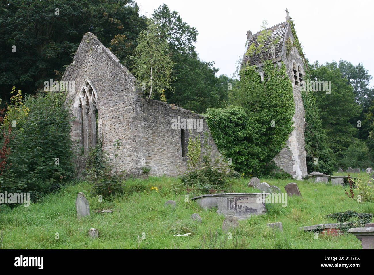 UK Wales Llanfair Kilgeddin the ruins of the medieval Church of St Mary