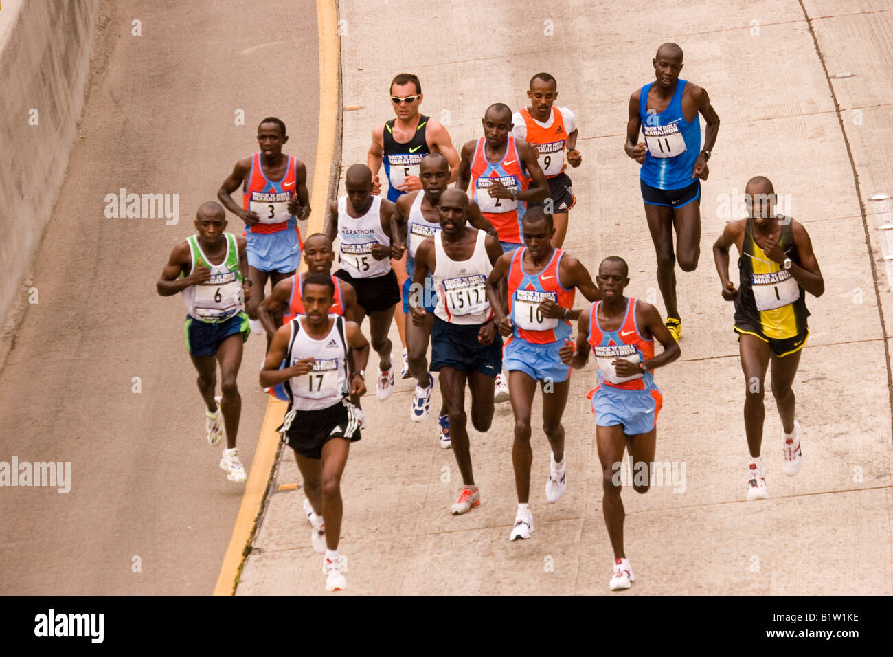 Elite runners compete in the annual Rock 'N Roll Marathon, held annually in June, in San Diego, California. Stock Photo