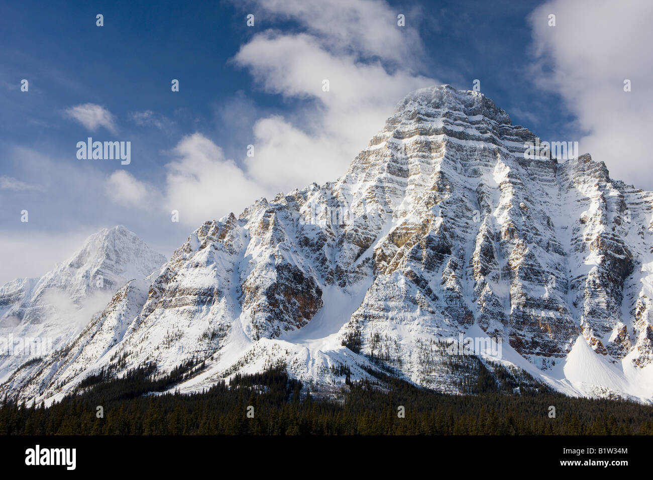 Canada Alberta Banff National Park Icefields Parkway Mount Chephren Stock Photo