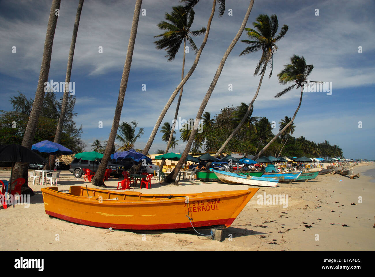 Fishing boats on beach in Guayacanes, Dominican Republic Stock Photo