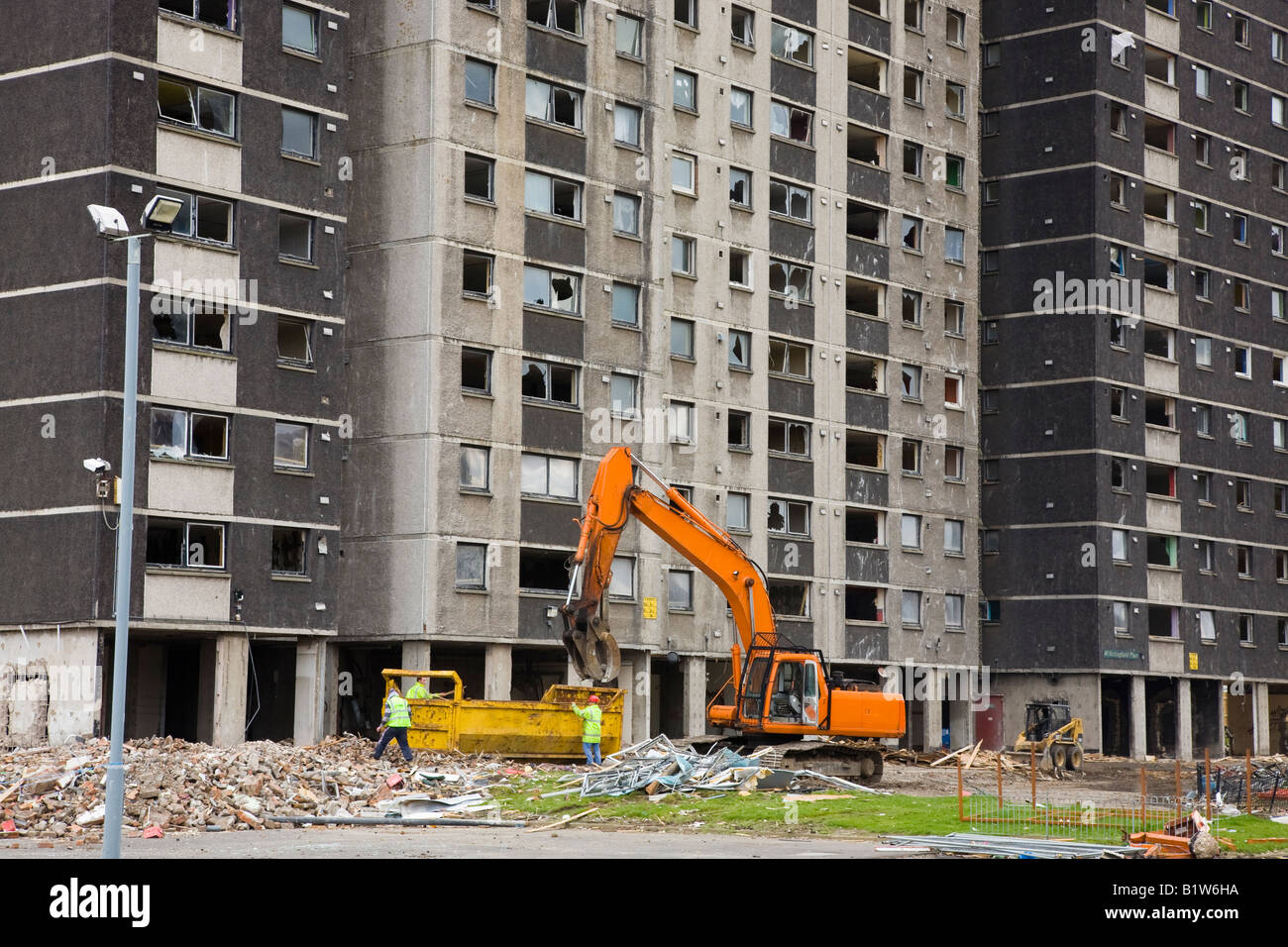 Demolition of multistorey flats in Gorbals Glasgow Scotland Stock Photo