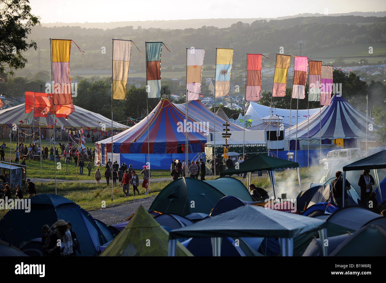 Glastonbury festival site the park field in the evening Stock Photo