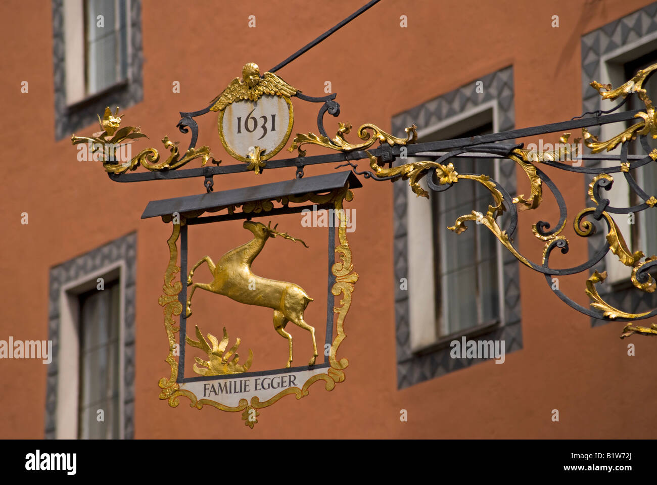 Innsbruck, Austria. House sign: Golden Stag; Egger Family; 1631 Stock Photo