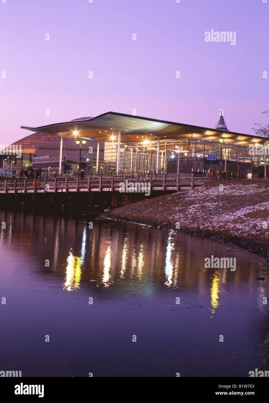Senedd National Assembly for Wales Building Night view Cardiff Bay Cardiff South Wales Stock Photo