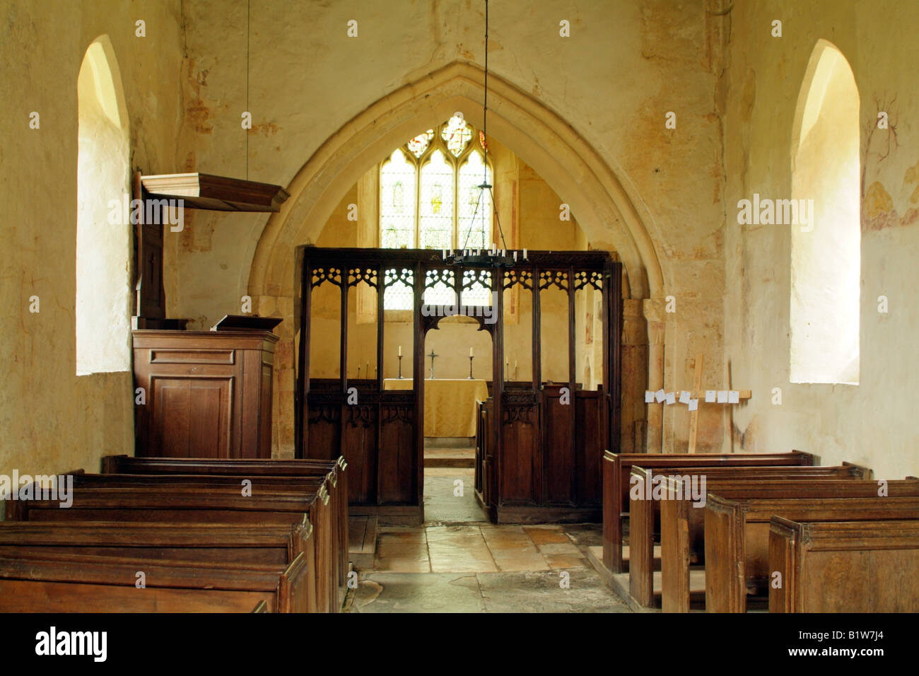 Hailes Parish Church interior near Winchcombe Gloucestershire England Stock Photo