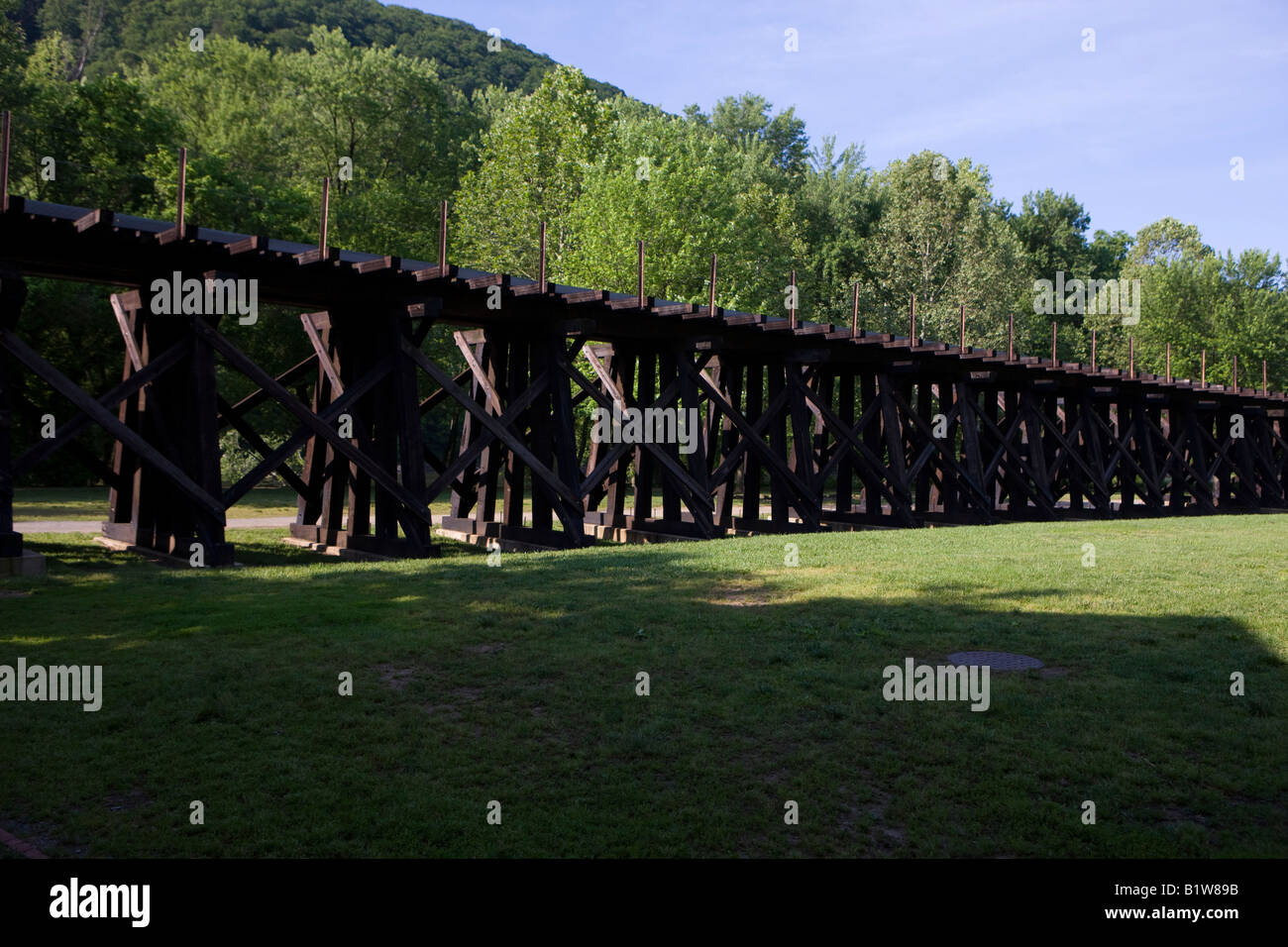 The old Winchester and Potomac Railroad trestle, Harpers Ferry National Historical Park, Harpers Ferry, West Virginia. Stock Photo