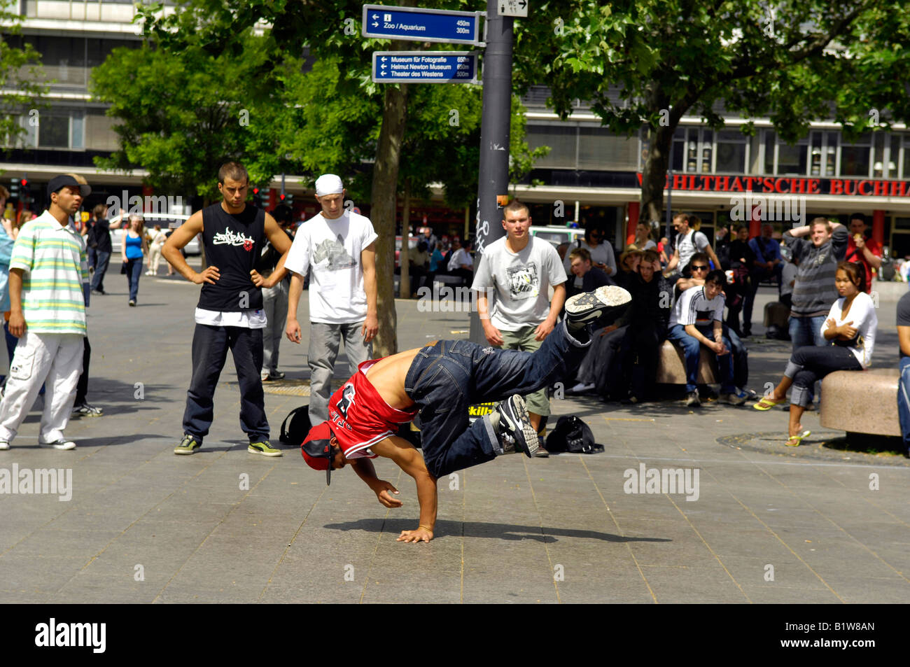 hip hop dancers break berlin ku-damm kurfuerstendamm germany street urban deutschland travel tourism youth Stock Photo