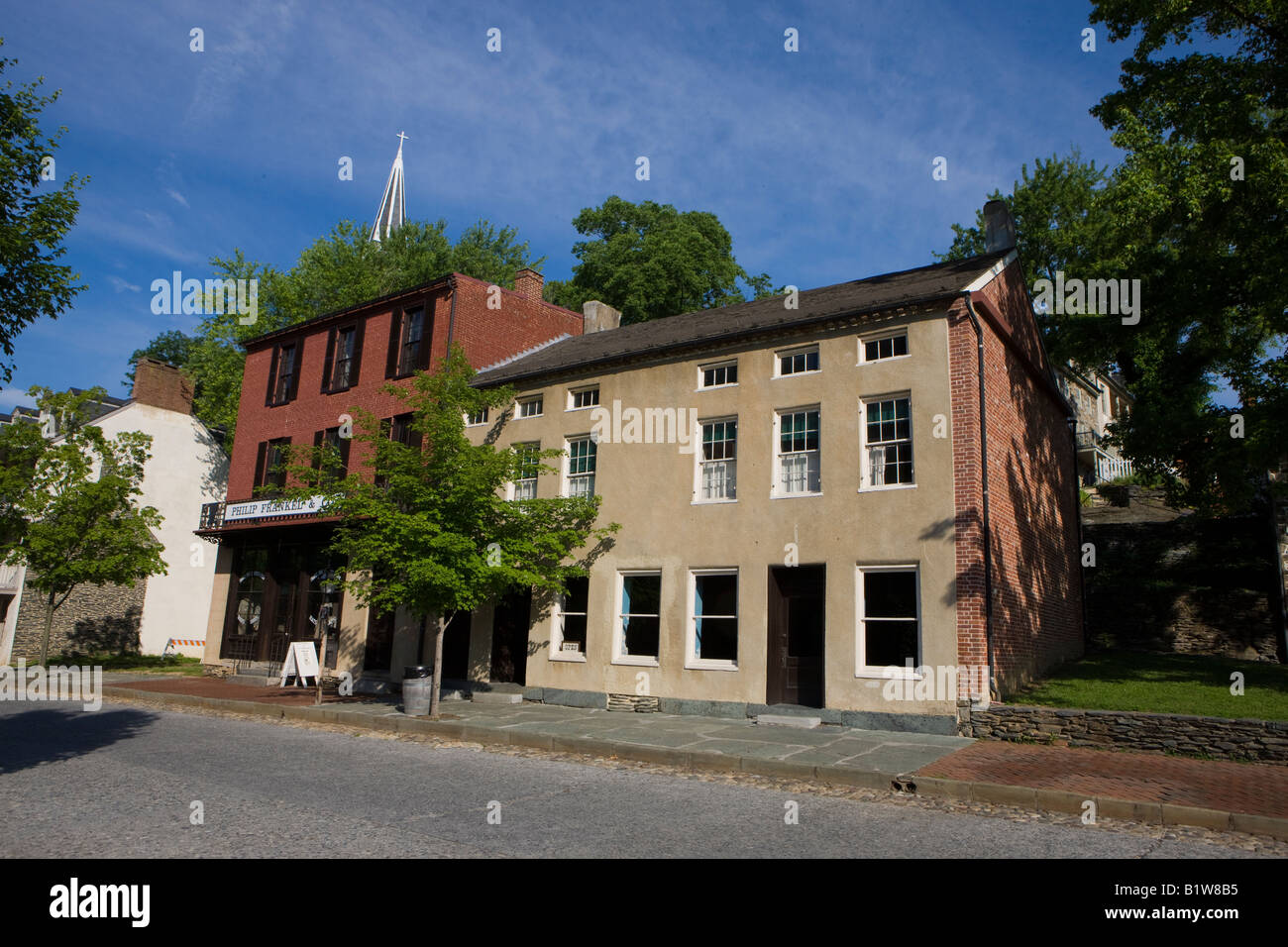 Restoration Museum (right) Philip Frankel's Clothing Store (left) located on Shenandoah Street in Lower Town Harpers Ferry WV Stock Photo